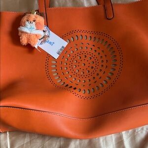 Orange Tote Bag with Cutout Design and matching Line friends zeroni